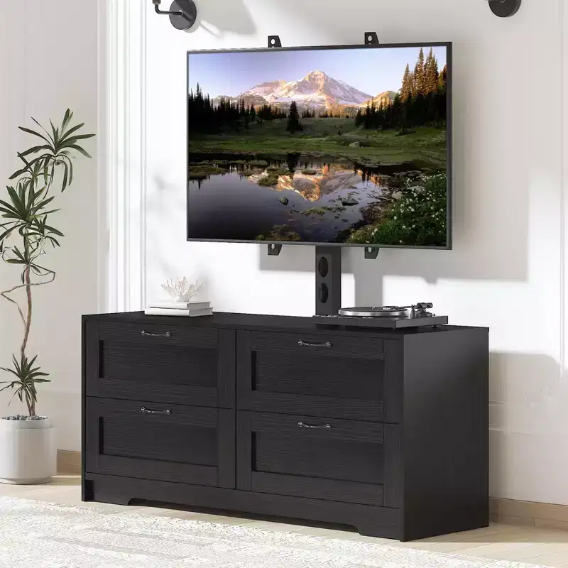 TV Stand with Mount and 4 Drawers Storage for 32/45/55/65/75/80 Inch TVs, Entertainment Center for Bedroom, Living Room, Wood Media Console Tables