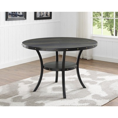 Roundhill Furniture Biony Espresso Wood Dining Set with Fabric Nailhead Chairs