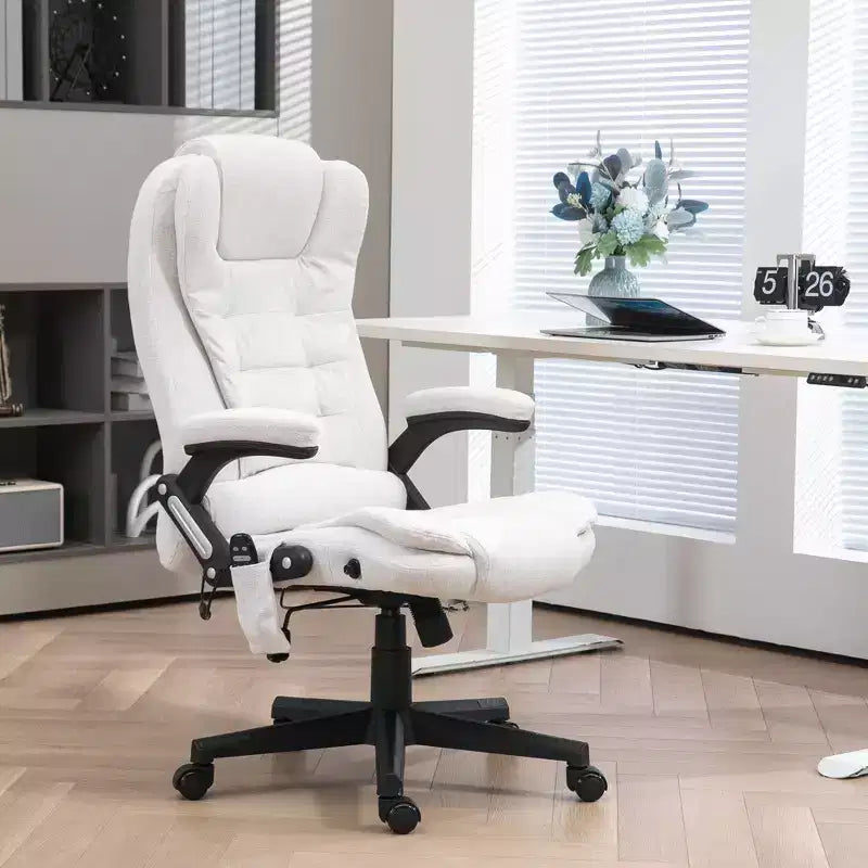 6 Point Vibrating Massage Office Chair with Heat, Linen High Back Massage Desk Chair with Reclining Backrest