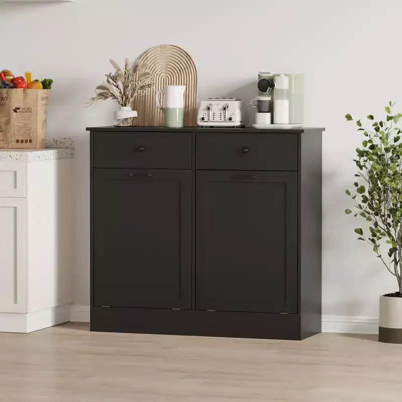 Double Tilt Out Trash Cabinet - 20 Gallon, Wooden Storage Garbage Can Cabinets Hidden Laundry Hamper Cabinet Trash Can