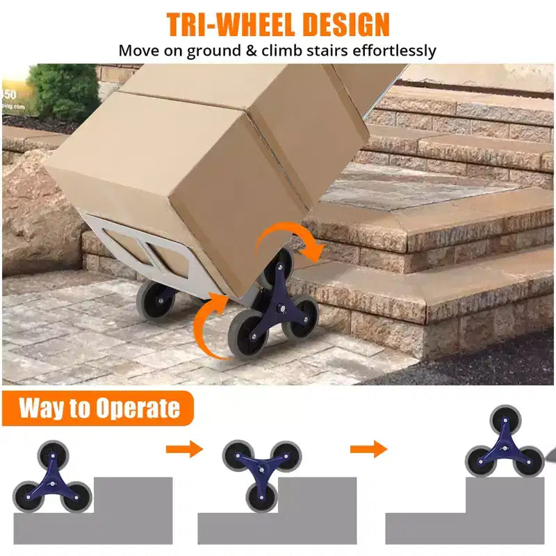 650 lb Stair Climbing Hand Truck Dolly, Heavy Duty Aluminum 2-in-1 Convertible Cart with Tri-Wheel Design & Dual Grip Handles