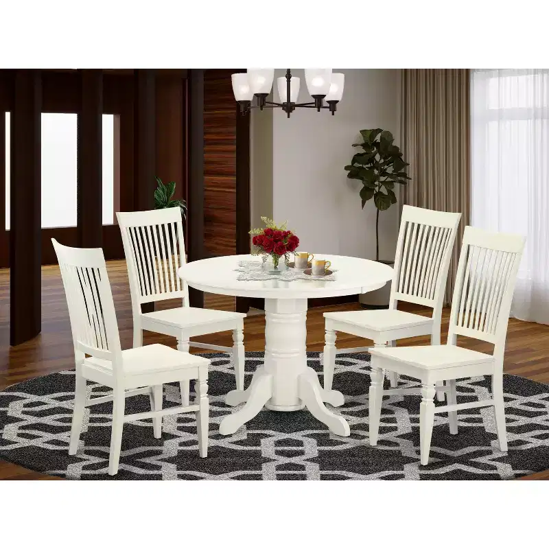 Modern Dining Set 5 Piece Table & Chairs - Round Kitchen Table with 4 Chairs - 42 Inch Linen White