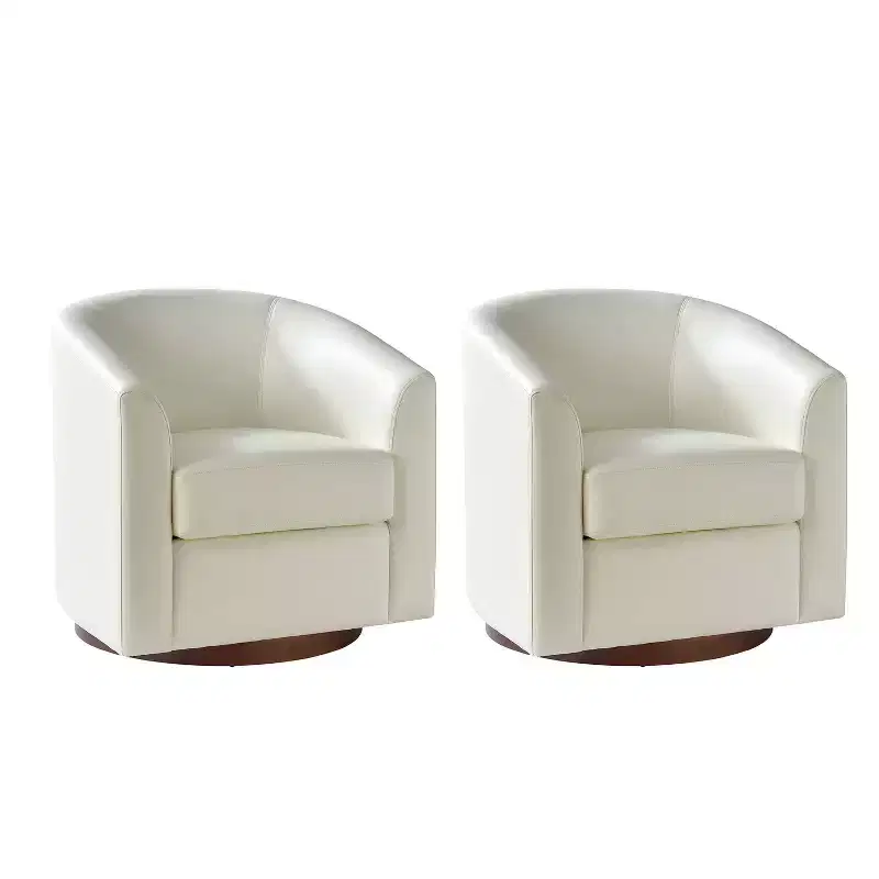 Set of 2 Jessie 30.5 Wide Modern Swivel Barrel Faux Leather Chair with Solid Wood Base|ART OF LIVING DESIGNS