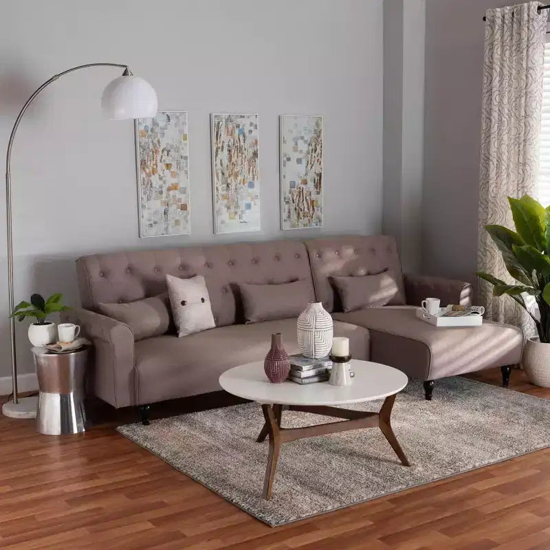 Baxton Studio Chesterfield Fabric Upholstered Convertible Sleeper Sofa