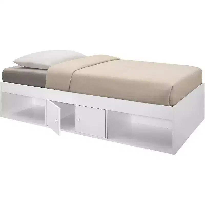 Twin Size Wood Platform Bed with Storage, White - Durable and Functional Bedroom Furniture
