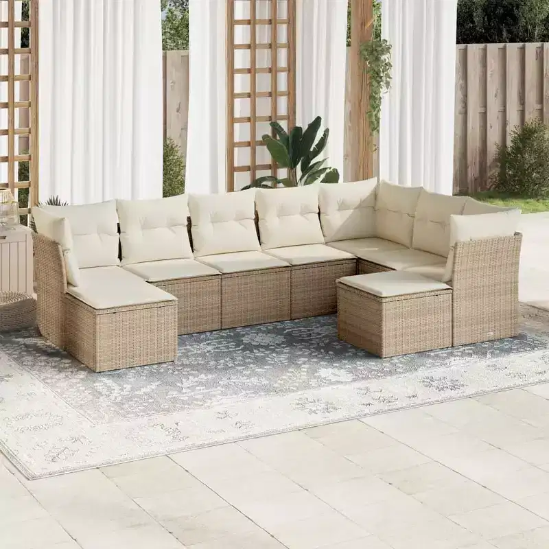 vidaXL 9 Piece Patio Sofa Set with Cushions Poly Rattan