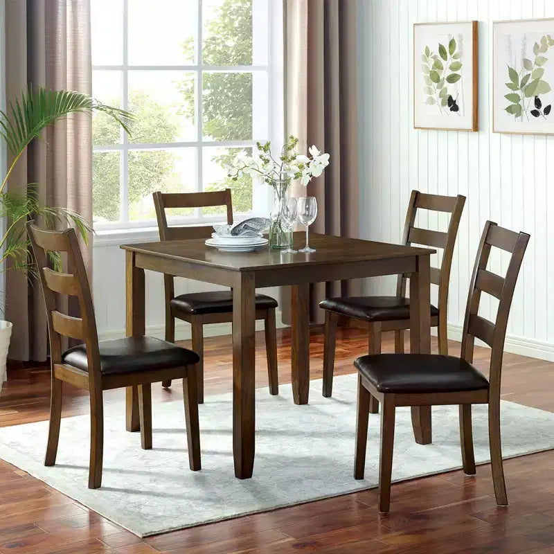 GDFStudio Zoe Transitional 5 Piece Leatherette Upholstered Dining Table Set