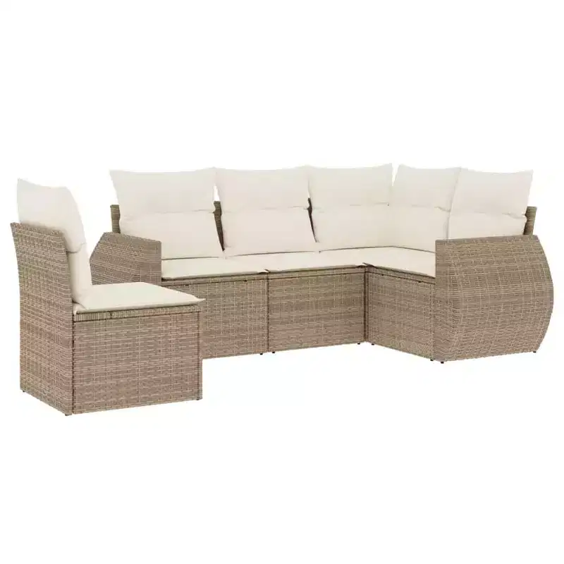 vidaXL 6 Piece Patio Sofa Set with Cushions Beige Poly Rattan