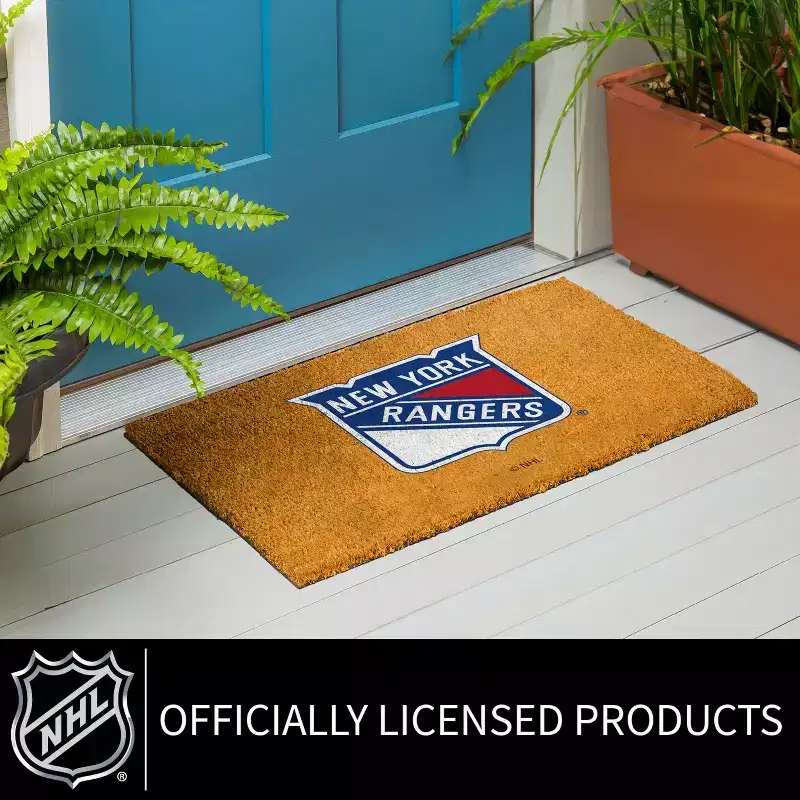 EvergreenNHLNew York Rangers Logo Natural Coir 28 x 16 Inches Indoor Outdoor Doormat