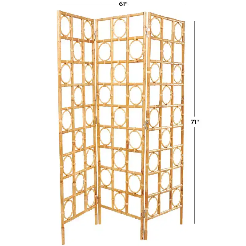 Olivia & May Rattan Handmade Woven 3 Panel Room Divider Screen with Open Frame Design Brown: Nautical Coastal Beach Style, No Assembly Required