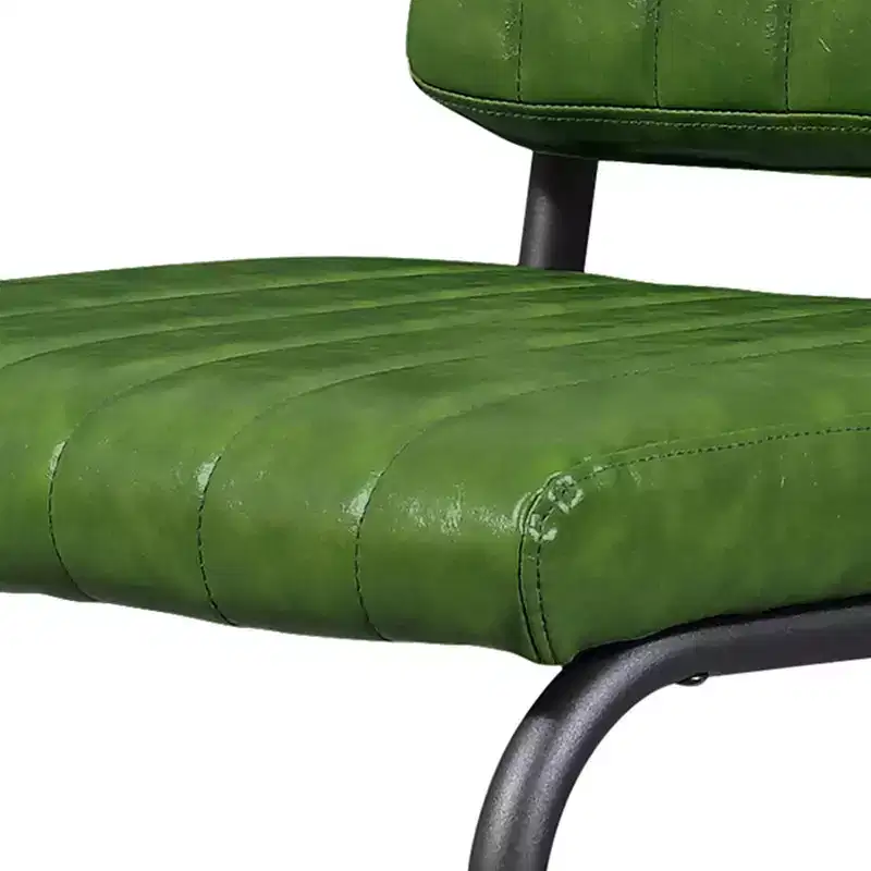HOMLUX Upholstered Set of 2 Cantilever PU Leather Counter Height Barstool with Black Metal LegsOlive Green
