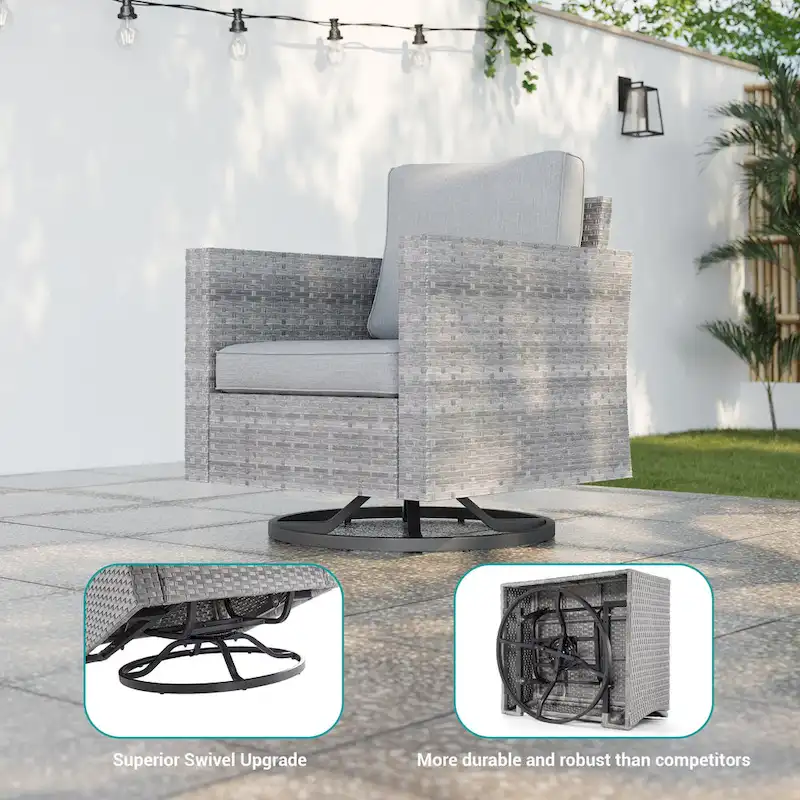 LIVOOSUN 8Pcs Patio Rocking Swivel Chair Sectional Brown Wicker Ottoman Sofa Set