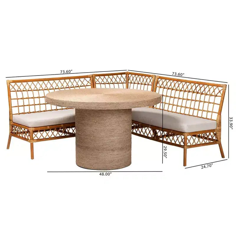 bali & pari 4pc Adalina Rattan Dining Nook Set: Plush Cushions, Round Table, No Assembly Required