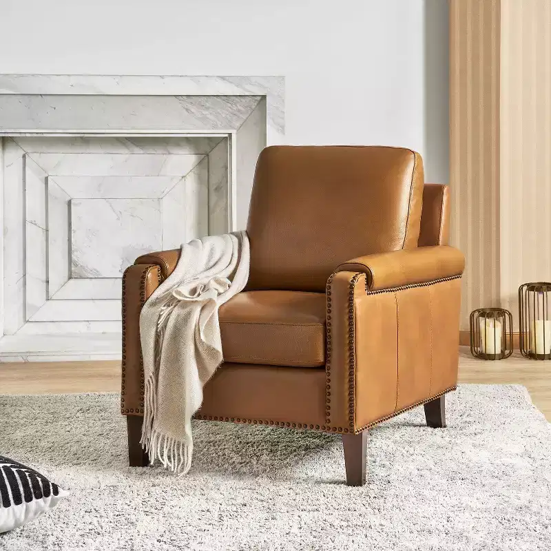 Hellmuth Genuine Leather Armchair with Removable Cushion and Nailhead Trims | HULALA HOME