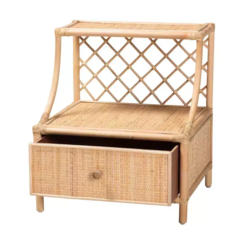 bali & pari Lalo Modern Bohemian Natural Brown Rattan 1-Drawer Nightstand
