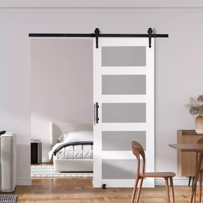 VEVOR Barn Door and Hardware Kit, 30 x 84 Wood and Glass Sliding Barn Door, Barn Door Kit with 8-in-1 Floor Guide and Door Handle,White&Black