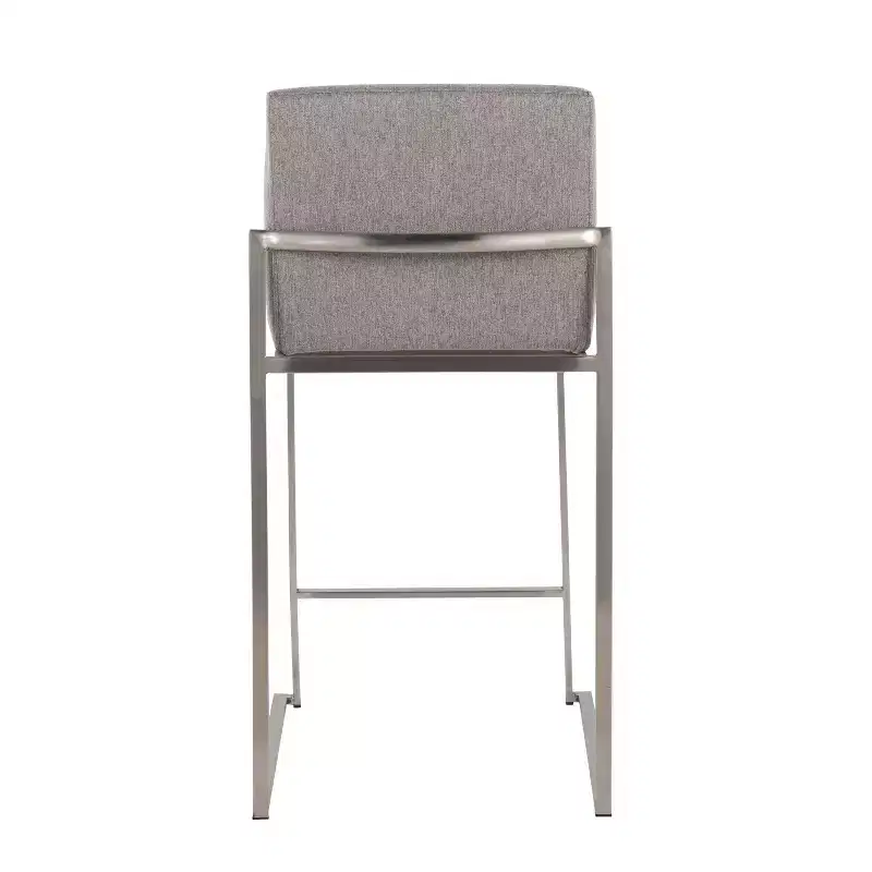 LumiSource Set of 3 Fuji High Back Counter Height Barstools Stainless Steel/Gray