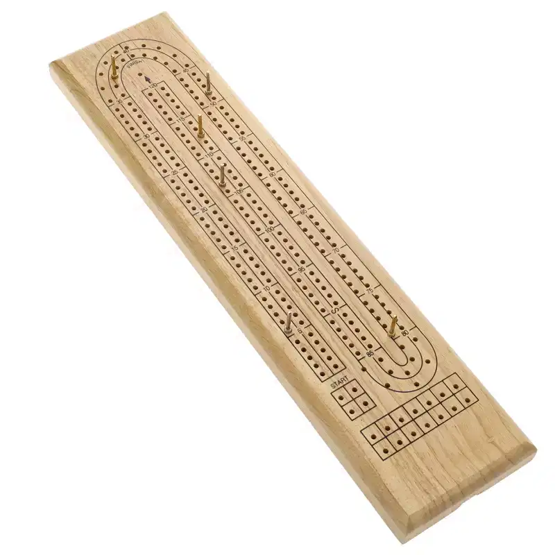 WE Games Classic Cribbage Set - Solid Wood Continuous 2 Track Board with Metal Pegs