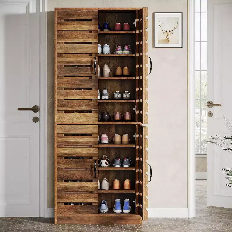 Armoire à chaussures Lantine de 70,8 cm de haut avec portes à persiennes, meuble de rangement vertical à 9 niveaux pour 27 paires de chaussures