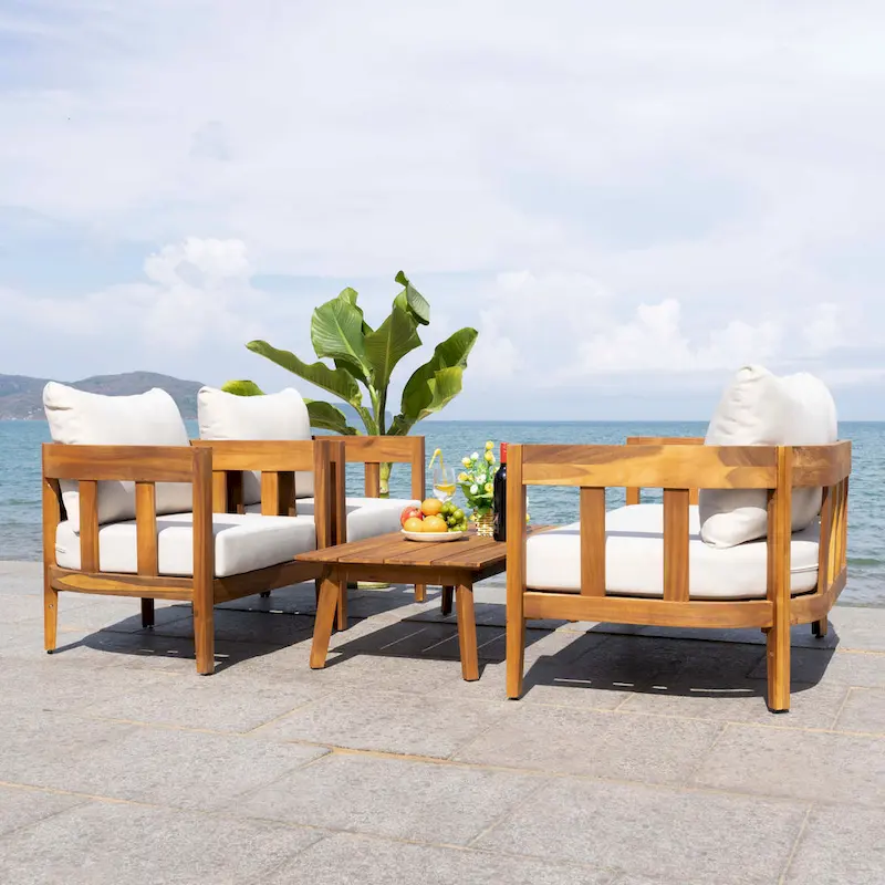 SAFAVIEH Owen 4-Piece Solid Wood Patio Conversation Set - 52W x 30D x 25H