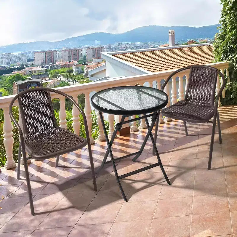 VINGLI Stackable Outdoor Chair Set of 4, Rattan Plastic Chair, Woven Rattan Cushion, Suitable for Backyard, Patio, Brown