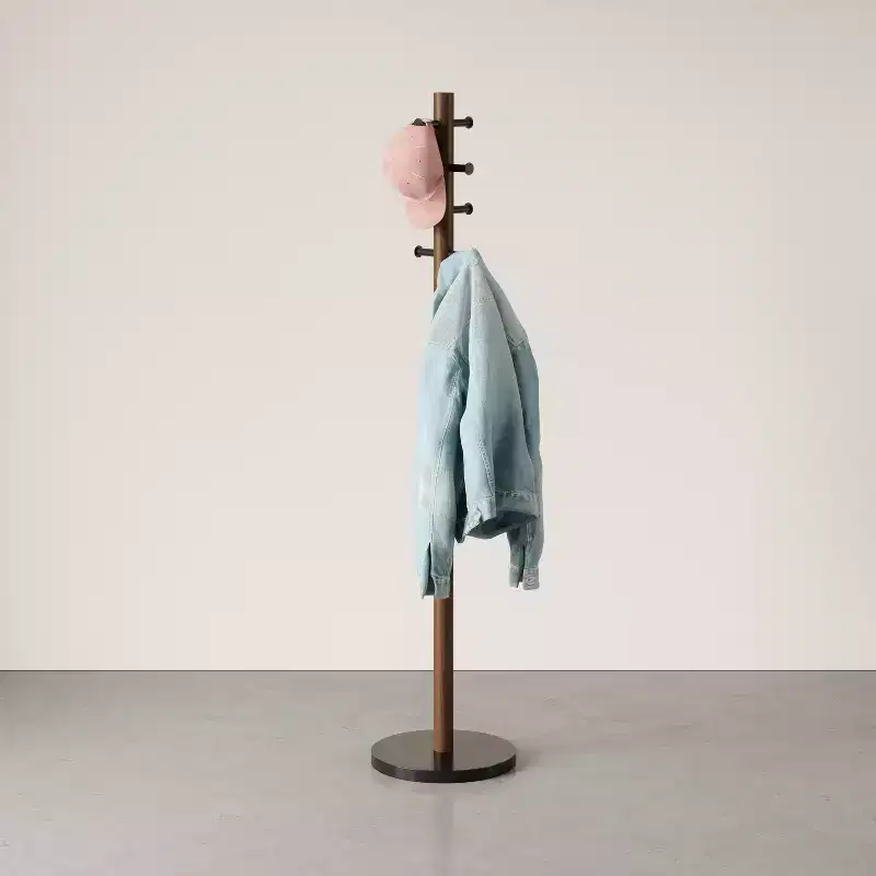 Umbra Wood Pillar Coat Rack Black/Walnut: 8-Hook, Freestanding, Easy Assembly, 66" Tall