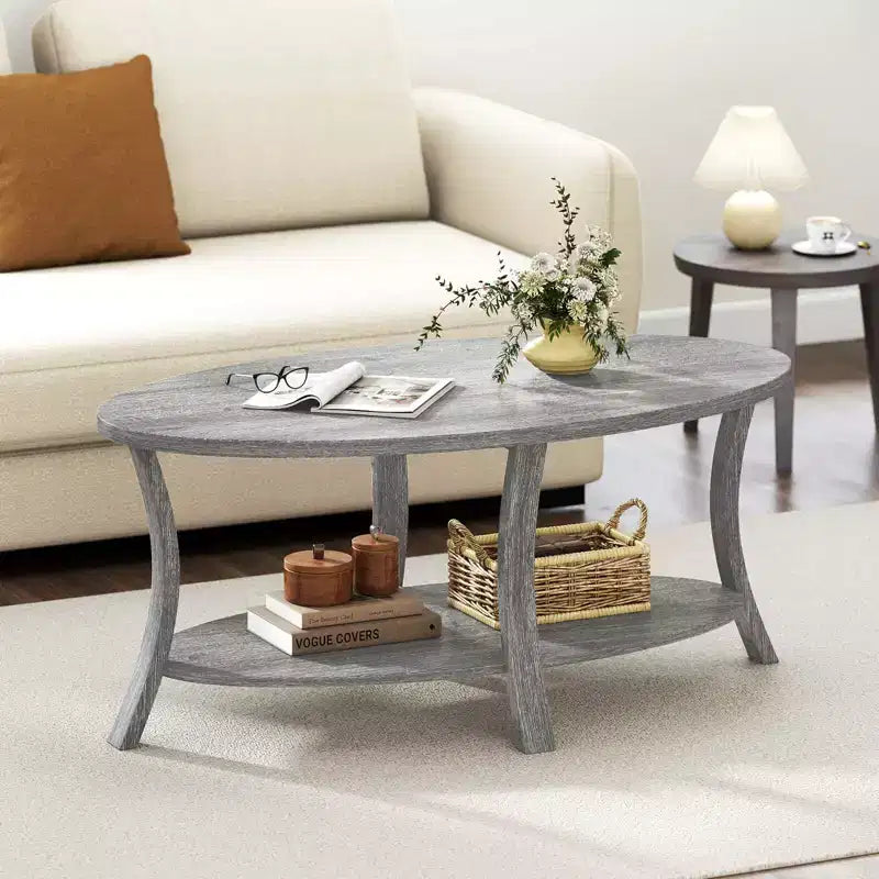 Costway Oval Coffee Table Sturdy Support Legs for Living Room Study Reception Room Gray