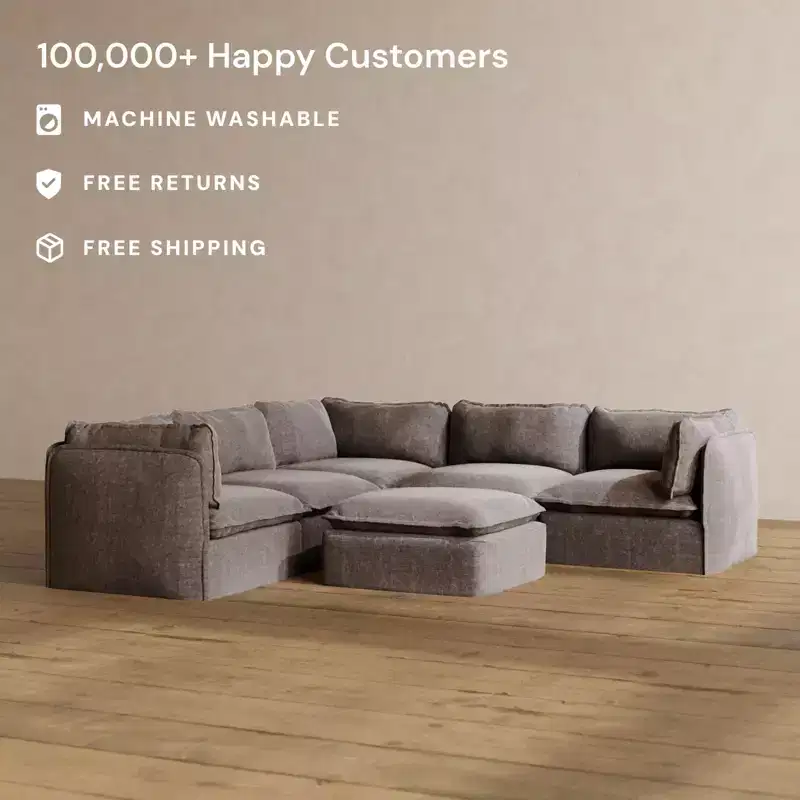 Anabei Modular Washable 5-Seater Corner Sofa Sectional + Ottoman | Memorix+ Seat & Contour Pillow