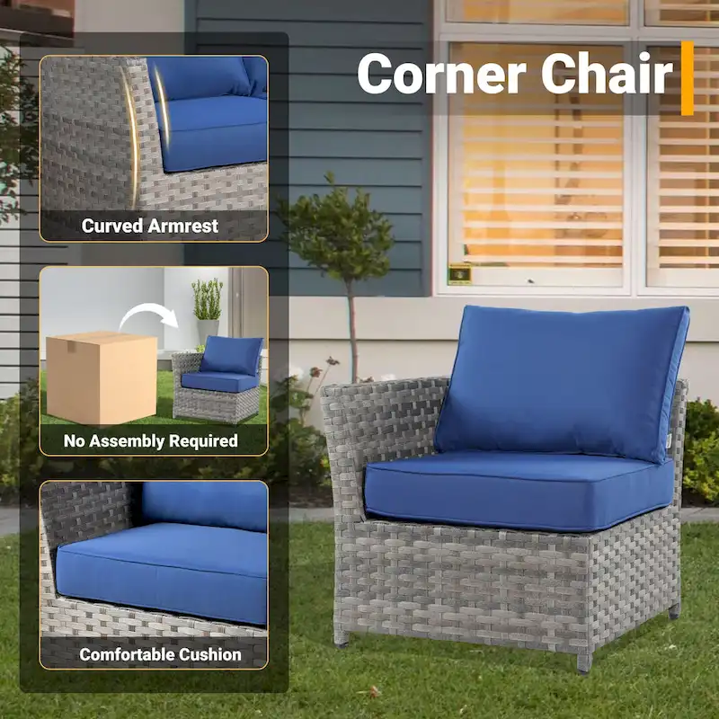 HOOOWOOO 13-piece Wicker Rattan Patio Sectional Conversation Set with Fire Pit