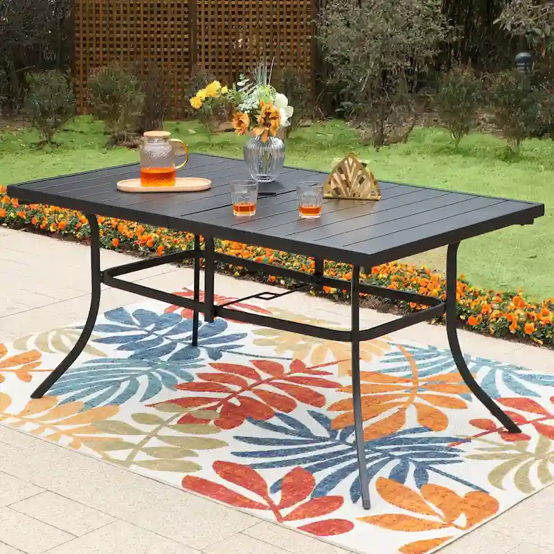 7 Pieces Patio Dining Set, 6 x C Spring Motion Chairs Textilene and 1 Metal Table with 2.6 Umbrella Hole