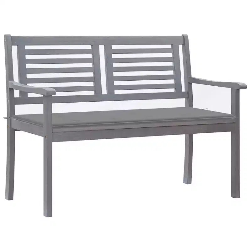 vidaXL Eucalyptus Wood Patio Loveseat Bench with Gray Cushion - Outdoor Seating for Garden, Terrace, Deck - Ergonomic 47.2x 23.6x 35