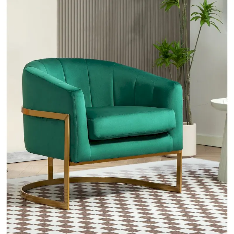 Velvet Accent Armchair with Gold Metal Frame