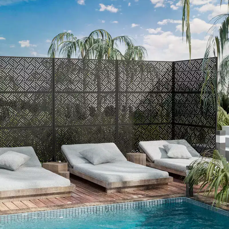 MAYEERTY 72 inch Room Divider Galvanized Frame Room Divider Privacy Screen Patio Garden Fence Black