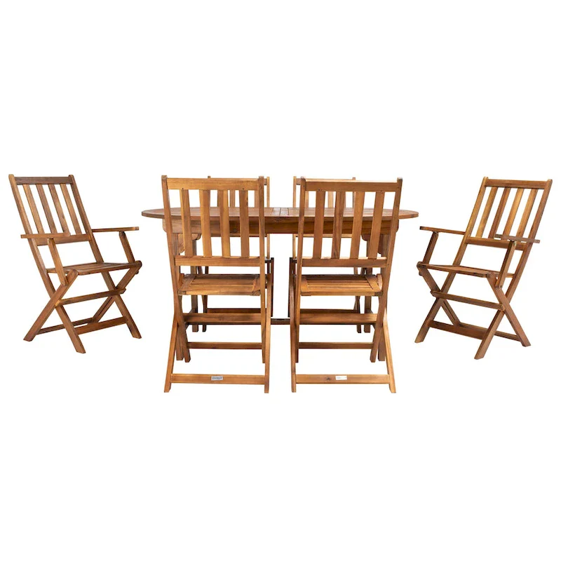 SAFAVIEH Linda 6-Chair 1-Table Extendable Patio Dining Set - 35Wx79Dx30H
