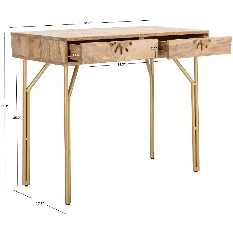 Lily 2 Drawer Desk - DSK9006 - Natural/Brass - Safavieh