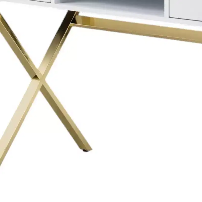 HomeRoots 47 White and Gold Wood and Metal Computer Desk With Two Drawers