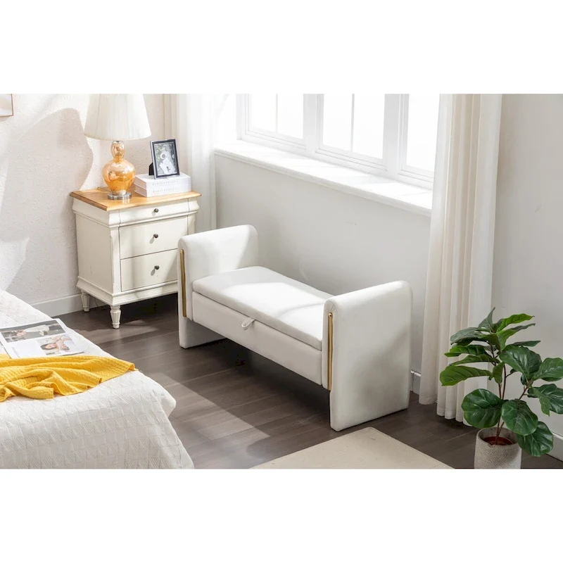 Velvet Storage Bench with Metal Trim