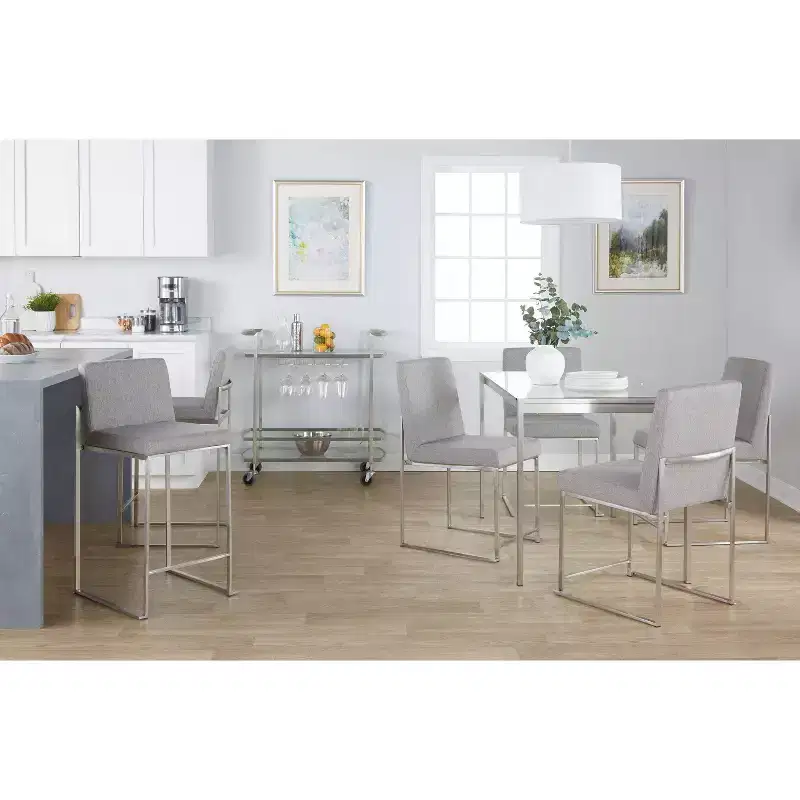 LumiSource Set of 3 Fuji High Back Counter Height Barstools Stainless Steel/Gray