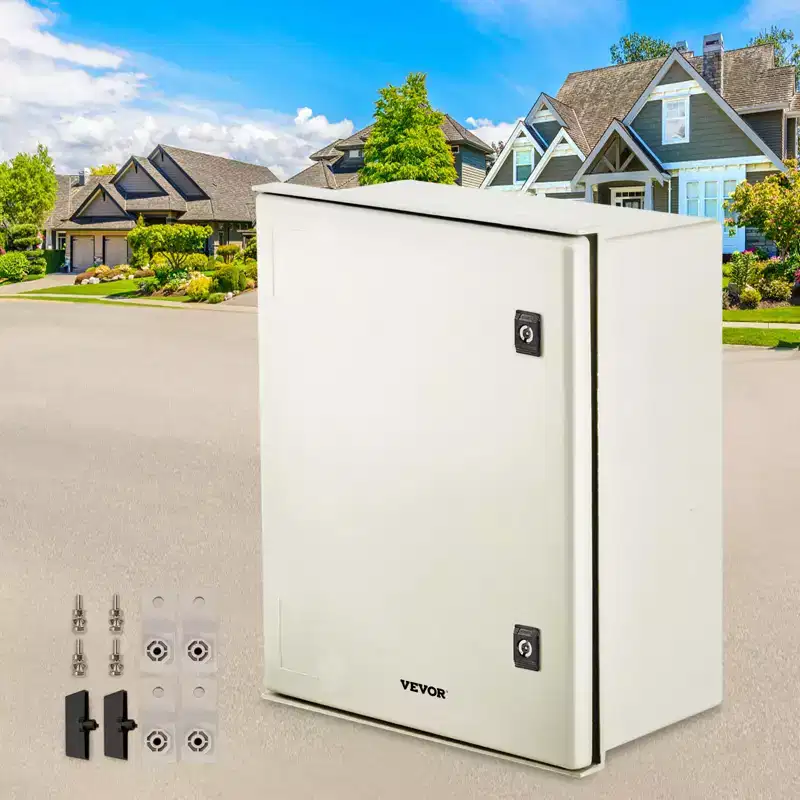 VEVOR NEMA Enclosure, 20x16x8in, NEMA 4X Fiberglass Steel Electrical Box, IP66 Waterproof & Dustproof , with Mounting Plate(50x40x20cm)),Light Gray