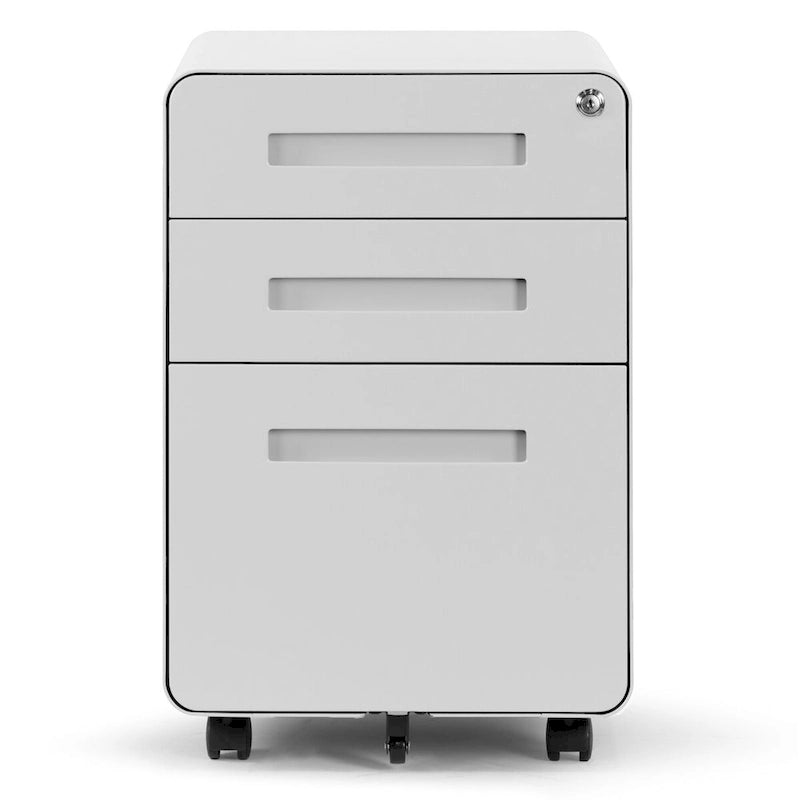 White 3-Drawer File Cabinet with lock and Wheels