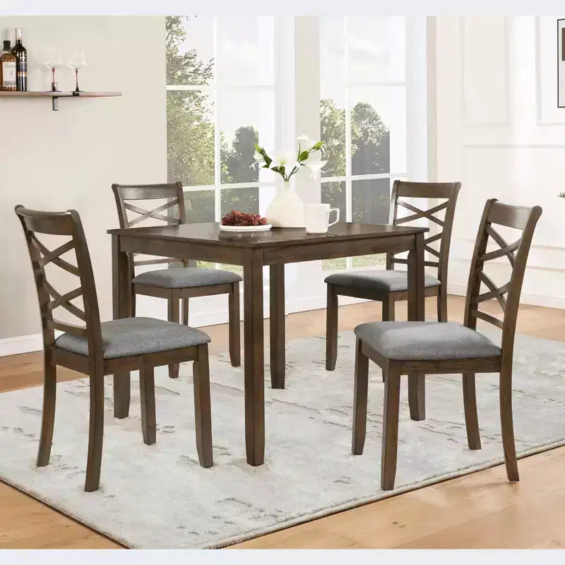 MAYEERTY 5-Piece Elegant Modern Dining Set, Wooden Table with 4 Chairs for 4, Walnut