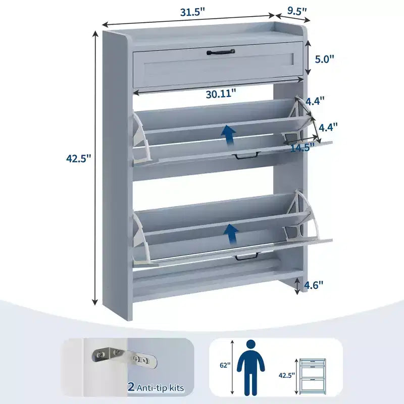 Modern Turn Drawer Shoe Cabinet, Space-Saving Storage Organizer for Entryway