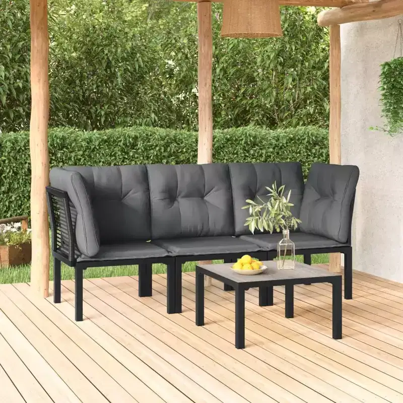 vidaXL Patio Furniture Set Outdoor Loveseat Sofa Black and Gray Poly Rattan