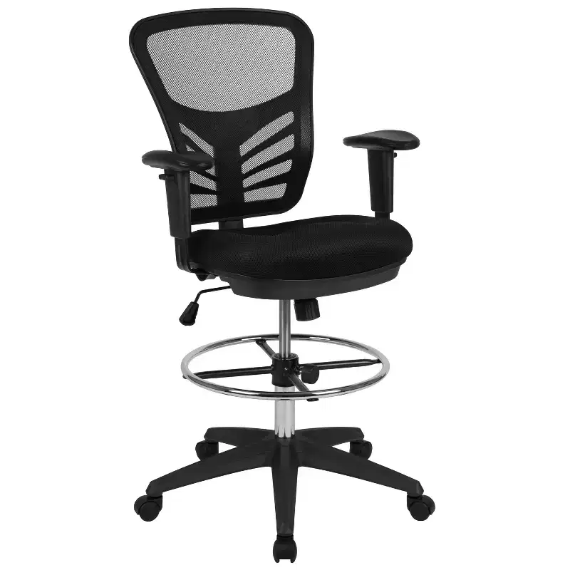 Mid-Back Mesh Ergonomic Drafting Chair with Adjustable Chrome Foot Ring and Adjustable Arms