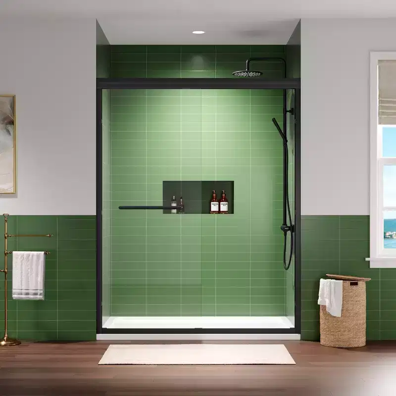 MAYEERTY Double Sliding Shower Door, 6mm Tempered Glass, Adjustable Width, Aluminum Frame