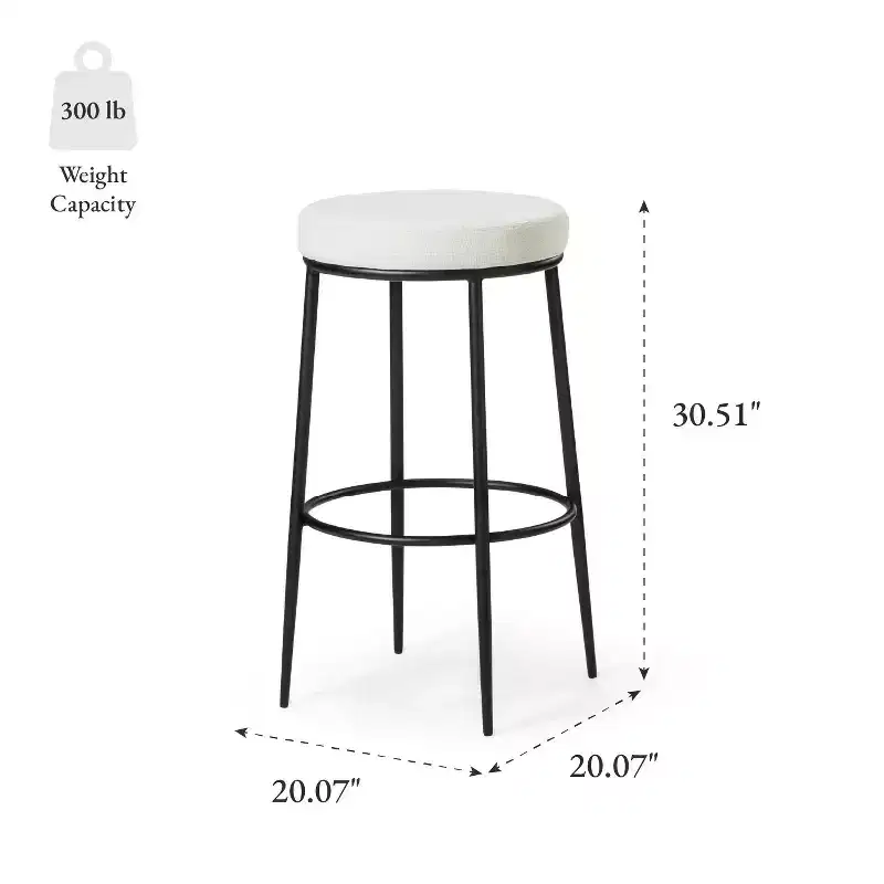 Maven Lane Stella Backless Metal Bar Stool with Fabric Upholstered Seat 31