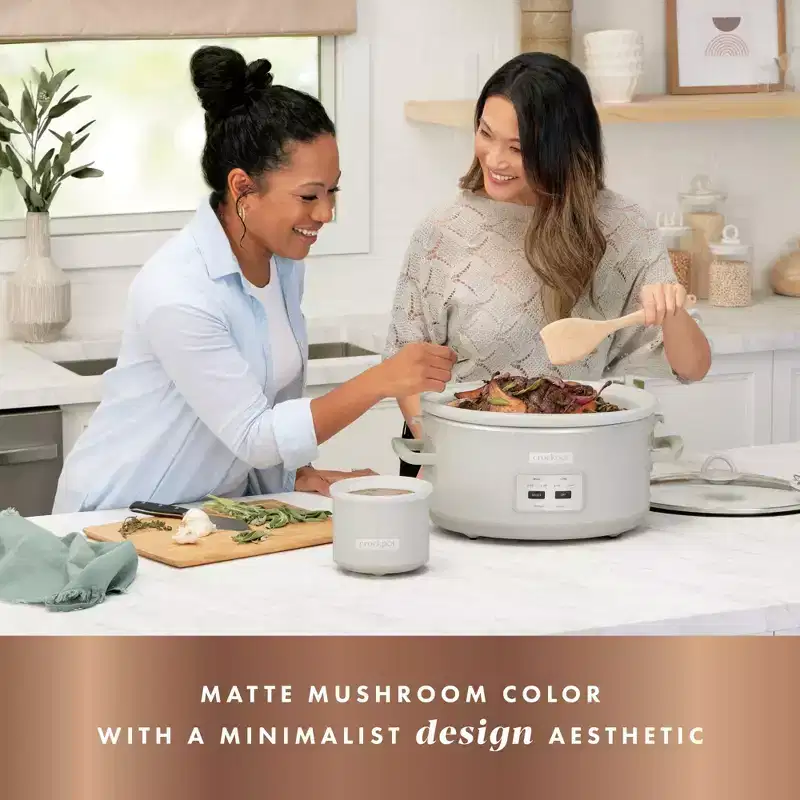 Crock-Pot Designer Series 7qt Slow Cooker with Bonus Little Dipper Mushroom: 4 Settings, Stoneware, Stainless Steel, Keep Warm