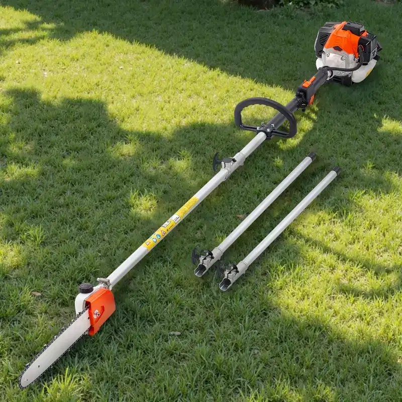 VEVOR Gas Pole Saw, 25CC 2 Stroke Gas Powered Pole Saws with 12 in Cutting Bar, 23 fl.oz Fuel Tank, 7 to 12 ft Extendable, Orange&Black&Silver