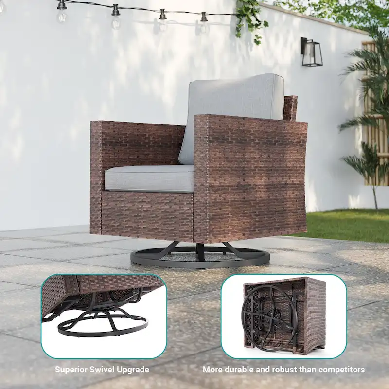 LIVOOSUN 8Pcs Patio Rocking Swivel Chair Sectional Brown Wicker Ottoman Sofa Set