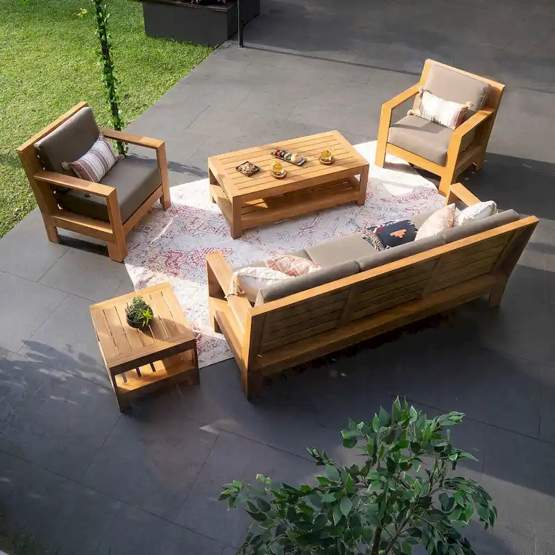 Cambridge Casual Logan 5-Piece Teak Patio Conversation Set with Sunbrella Cushion